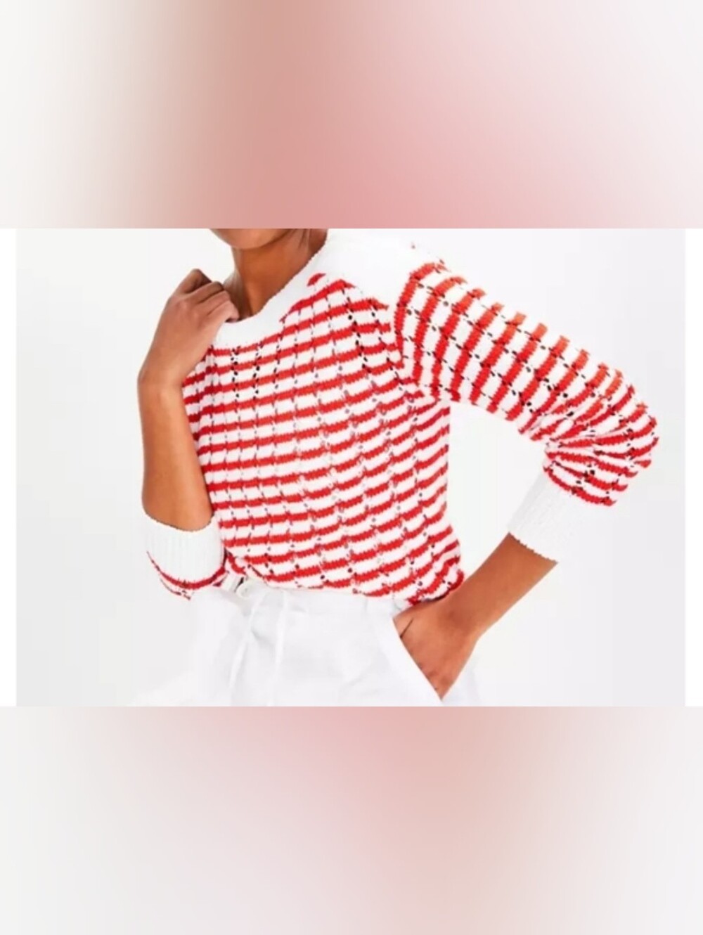 Loft  Stripe Mesh Stitch Boatneck Sweater Size Large.